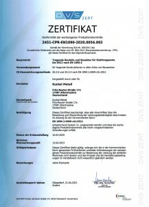 DVS Zertifikat Konformität der werkseigenen Produktionskontrolle2021